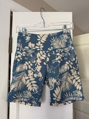 Hurley Teal Blue Floral Bike Shorts Athletic High Rise Small